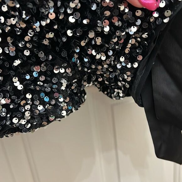 Extro&Vert Women Shorts Romper Sz Small Black Sparkly Silver Sequins Velvet Club - Picture 9 of 14
